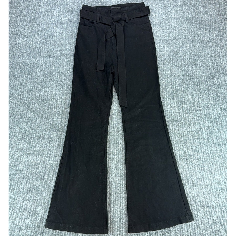 Flying Tomato Black High Waisted Flare Pants Tie Belt Women Med Retro Bellbottom